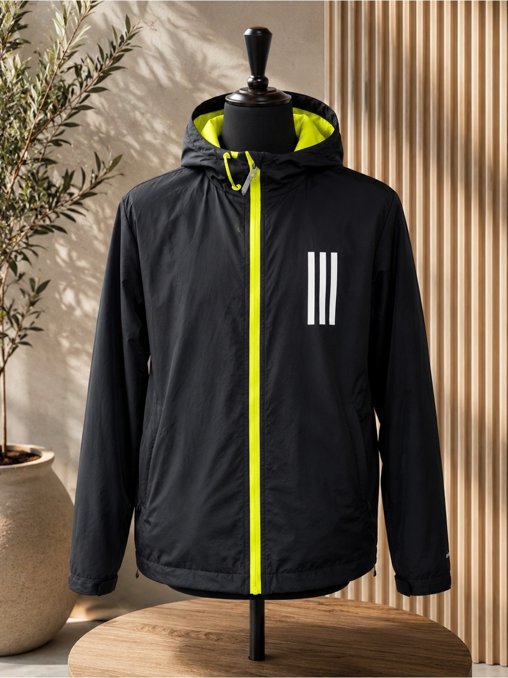 Adidas Primeblue Parley Men’s Hooded Windbreaker Jacket Black/Lime Size M